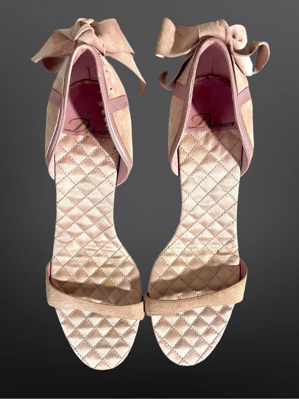 Delman Blush Pink Suede Quilted Bow Stiletto Heels Sz9 Devil Wears Prada